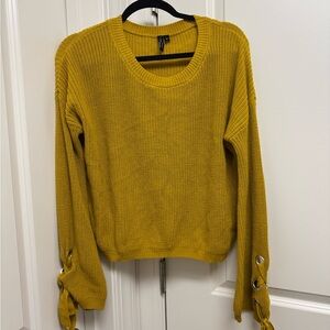 moon & madison Mustard Crew Neck Sweater with Sleeve Ties